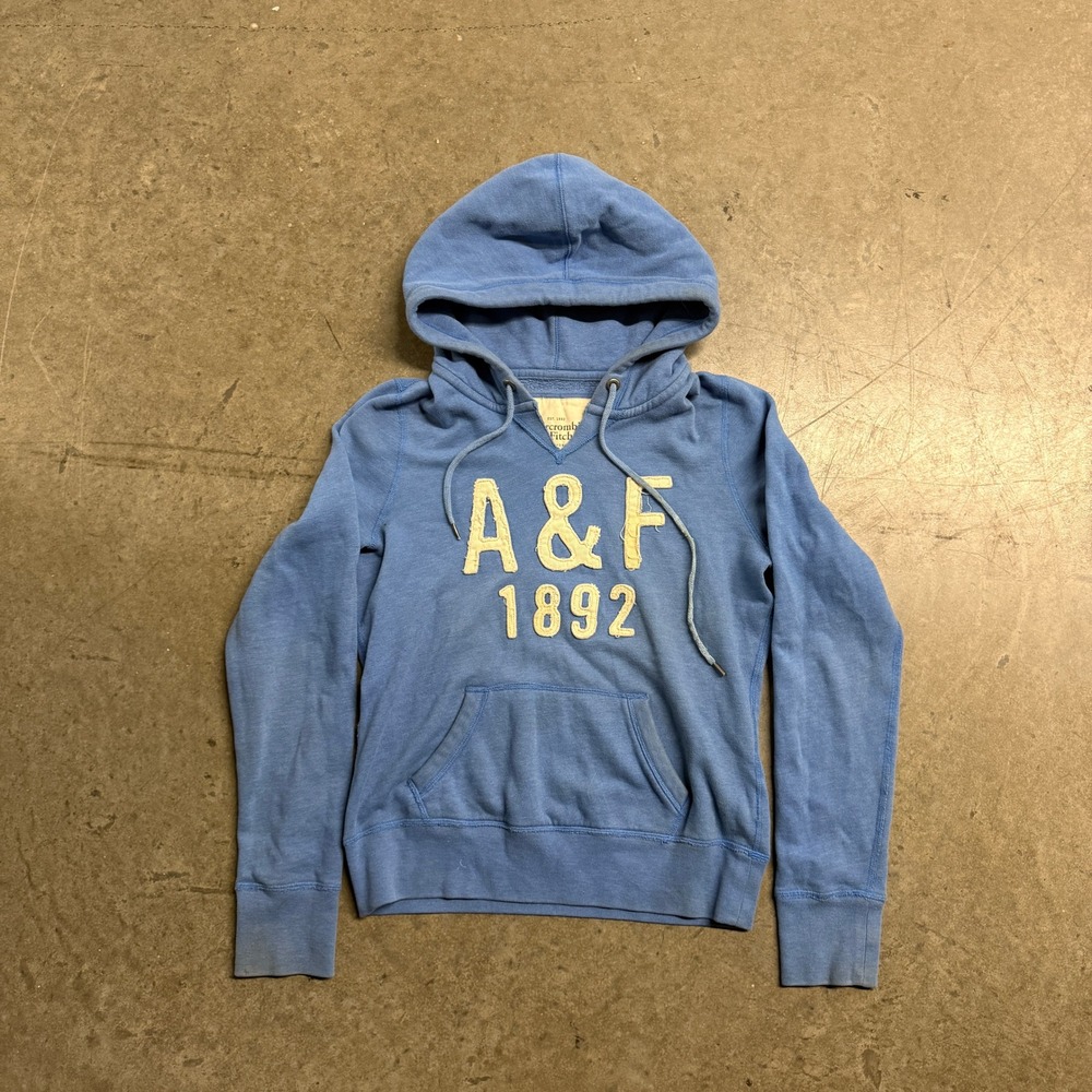 Abercrombie & Fitch Womens Blue A&F 1892 Distressed Logo Pullover Hoodie Large